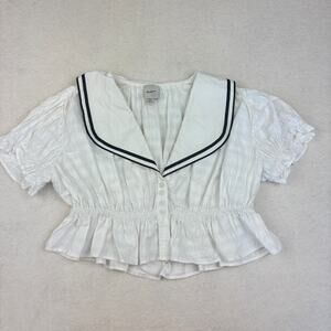 Maeve Anthropologie Sailor Collar Pleated Cropped Top Women's Size XS White